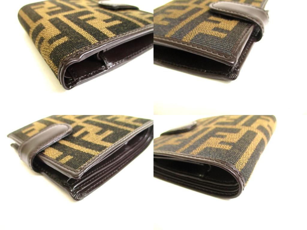 Authentic FENDI Zucca Dark Brown Canvas Leather Bifold Wallet Compact Wallet #9777  Refurbished