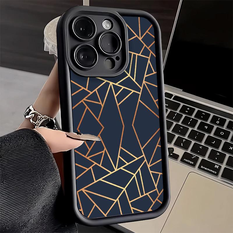 Чехол для телефона iPhone 17 Air 16E 15 16 Pro Max Геометрический Мраморный Рисунок Чехол 14 Plus 13 12 Mini Мягкий Силиконовый Fundas
