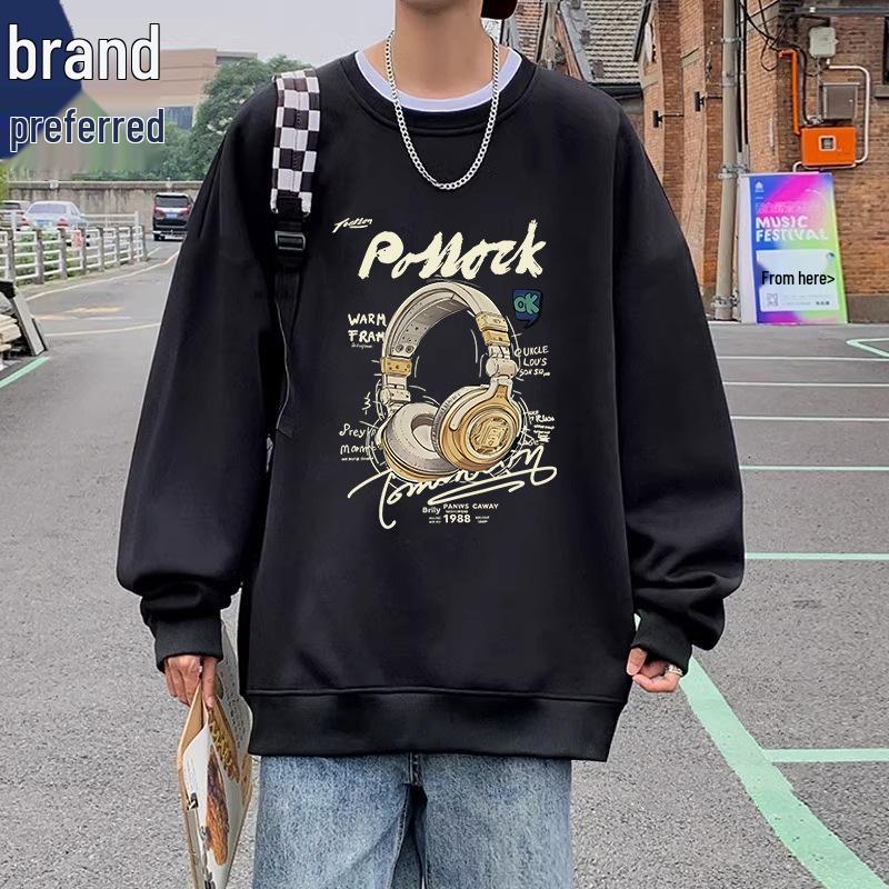 Мужская американская модная толстовка с круглым вырезом - Осенний принт High Street, свободный крой, ленивый стиль, топ с длинным рукавом