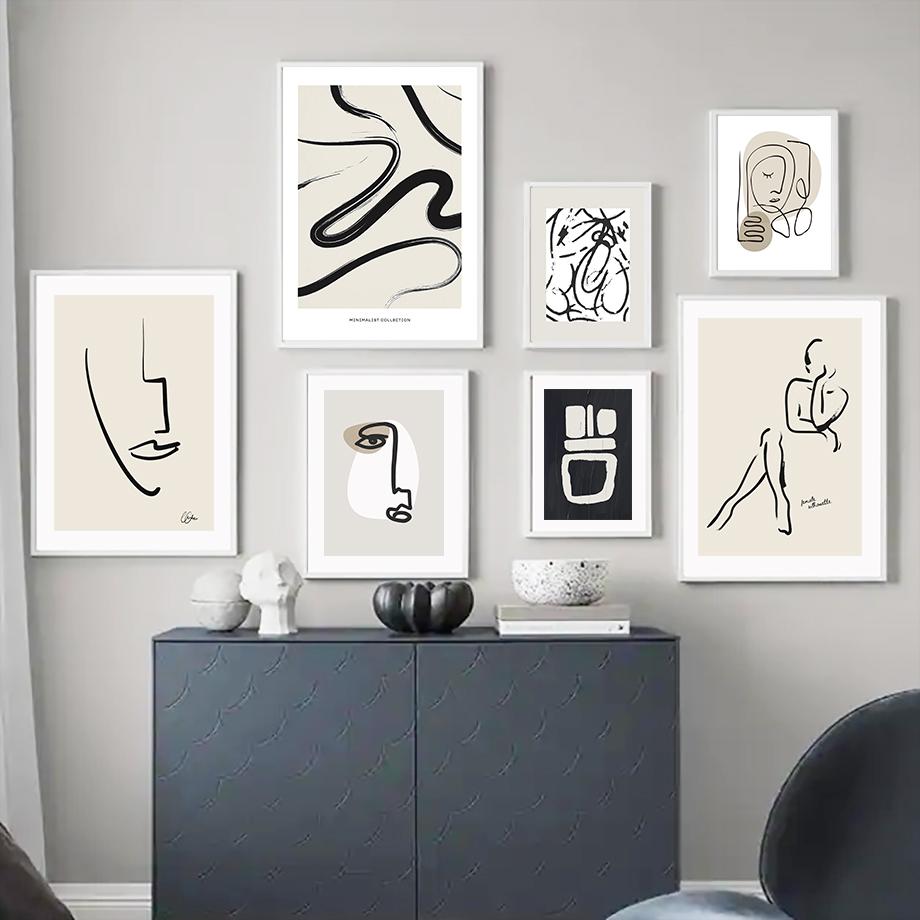 Wall Art Canvas Painting Black White Line Face Body Abstract Nordic Posters And Prints Wall Pictures For Living Room Decoration