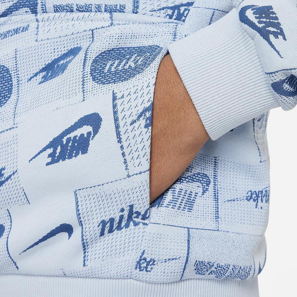 Nike Hoodie All Over Print Design Thin Fleece Loose Fit Long Sleeve Kids Hoodies Blue FN8741-440