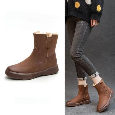 Женские осенне-зимние ботинки Marton на плоской подошве из натуральной кожи, стильные и удобные кожаные ботинки до середины икры для девочек-студенток