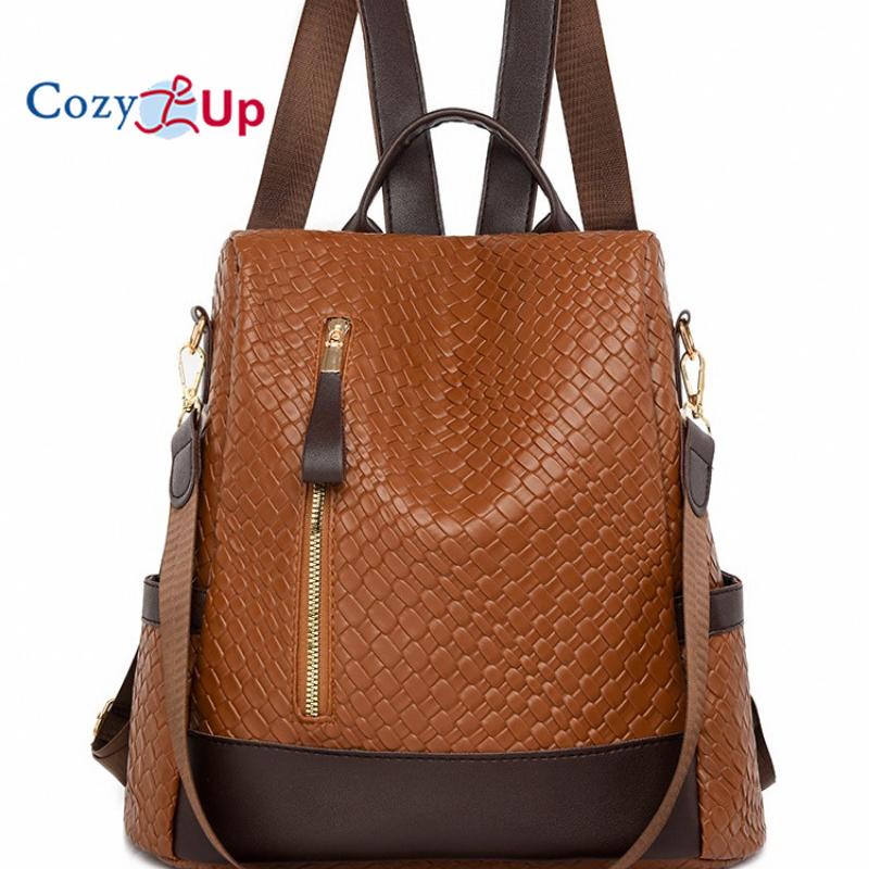 Уютный противоугонный рюкзак из искусственной кожи большой вместимости в стиле ретро, ​​минималистичный женский рюкзак для путешествий