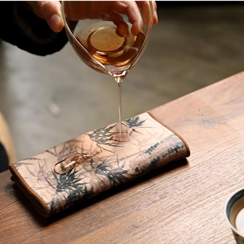 Полотенце для чая в китайском стиле, впитывающая тряпка, расписная ткань для чая, бытовые кухонные настольные коврики для уборки, салфетка, подставки, чистящая ткань