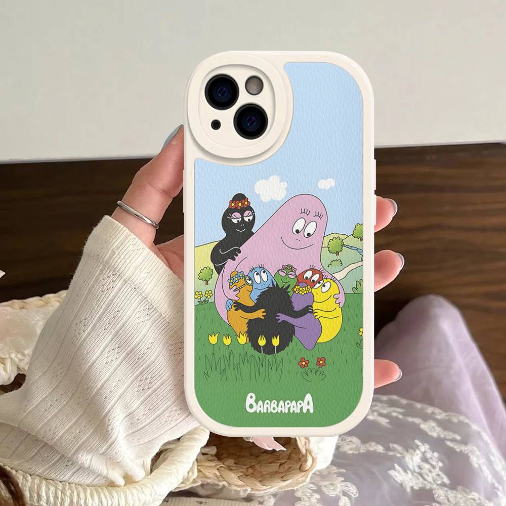 Cartoon Barbapapa Phone Case For IPhone 16 15 14 13 12 11 Pro Max Plus Leather Soft Cover