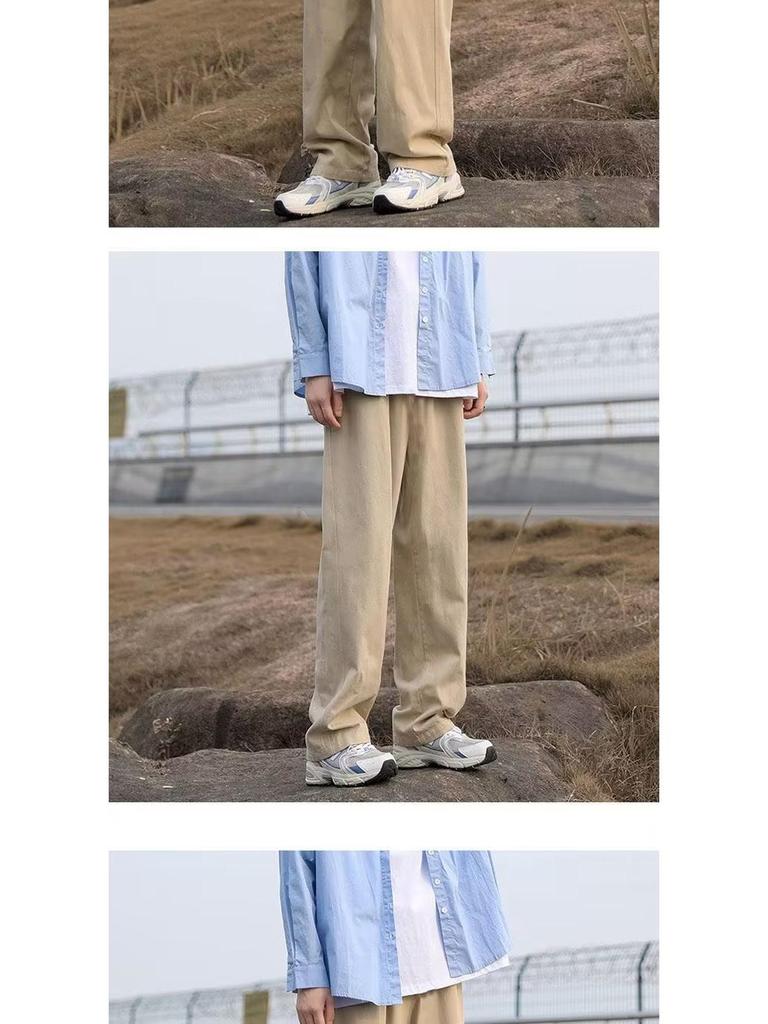 Мужские осенние свободные прямые брюки в гонконгском стиле - однотонная повседневная одежда