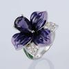 Women Ring 3D Flower Shape Rhinestone Decor Enamel Polished Copper Anniversary Gift Wedding Party Banquet Cocktail Jewelry