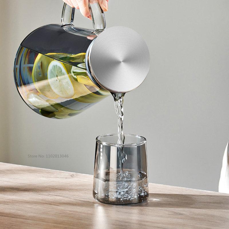 Большой жаропрочный серый стеклянный кувшин для воды с ручкой, чайник для холодной и горячей воды, бутылка для воды, кувшин для сока, серый, 1900 мл