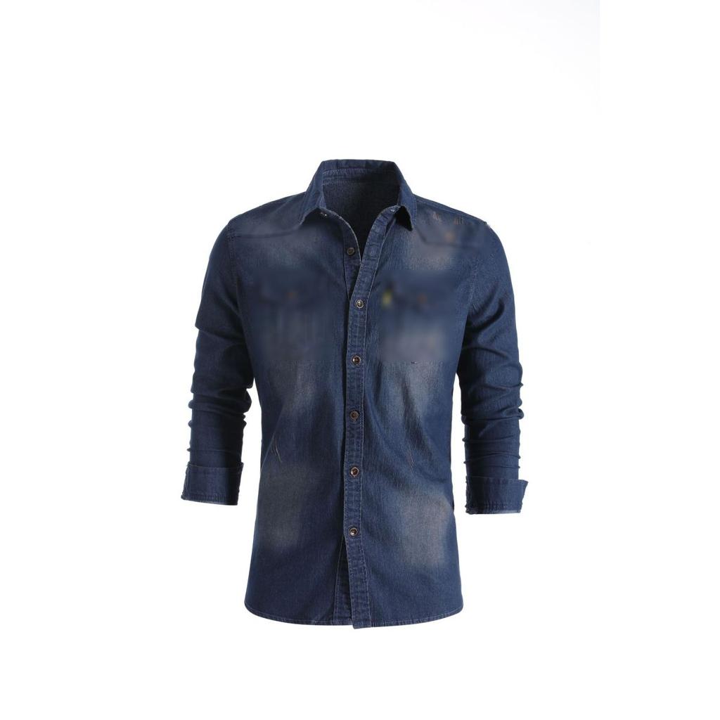 Men's Casual Solid Color Long Sleeve Lapel No-Iron Denim Shirt