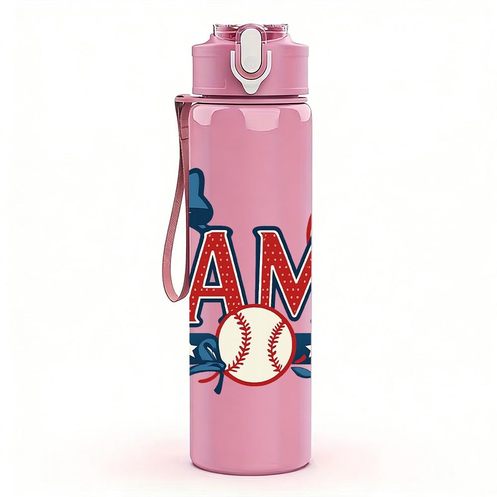 1PC Mama Baseball Bow Logo 750ml Color Plastic Sports Water Bottle Leakproof Flip Straw Lid Suitable for Sports Office Home Use