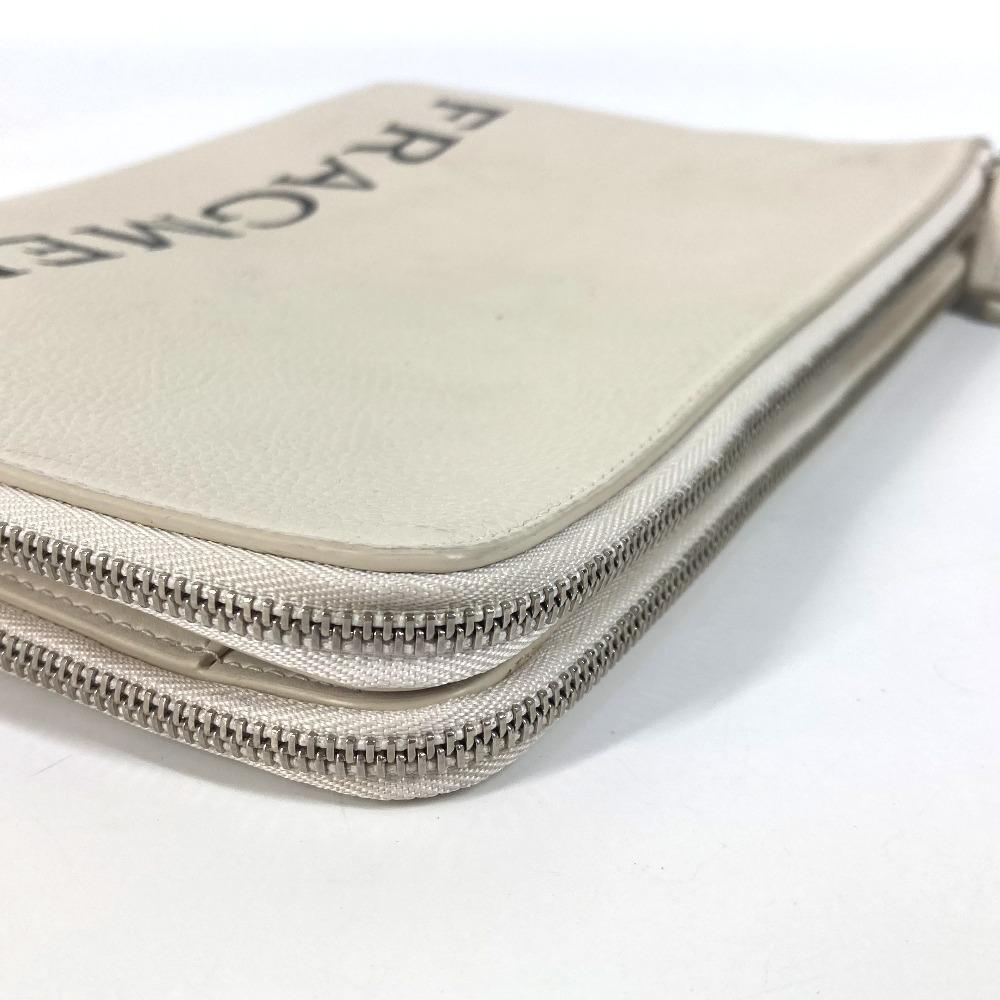 BVLGARI Fragment Logo Double Zipper Pouch Bag Clutch bag Leather White/Black