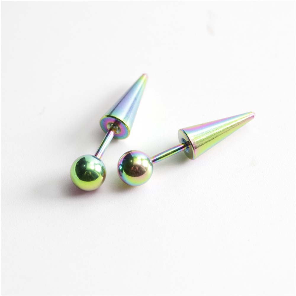 Gothic Women Spike Cone Tip Round Ball Piercing Earrings Ear Stud Fashion Jewelry Titanium Steel