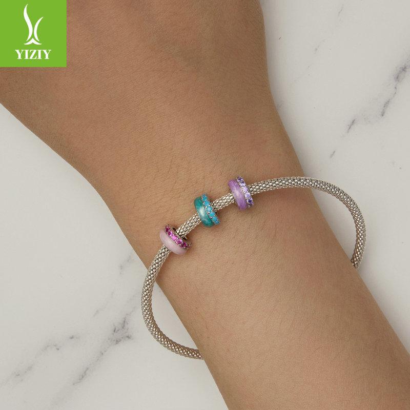 Модный силиконовый браслет-позиционер конфетного цвета с разделительными бусинами, популярные бусины из стерлингового серебра S925 для DIY