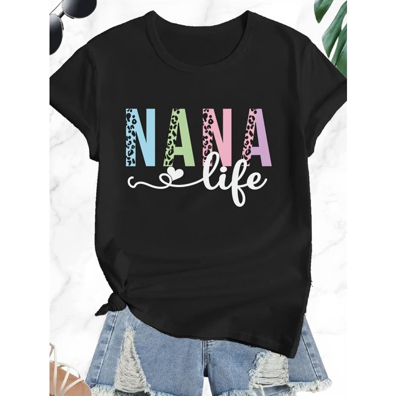 Женская футболка Nana Life с графическим принтом, европейский размер, забавный подарок бабушке и маме, с разноцветным леопардовым принтом и надписью, мягкая, дышащая, с коротким рукавом, с круглым вырезом