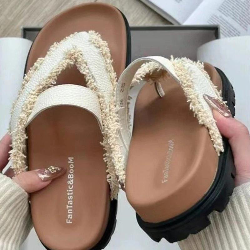 fashion Shoes Female 2024 High Quality Pinch Toe Women's Slippers Summer Solft Leather Solid Outdoor Casual Beach Low Heel Slippers