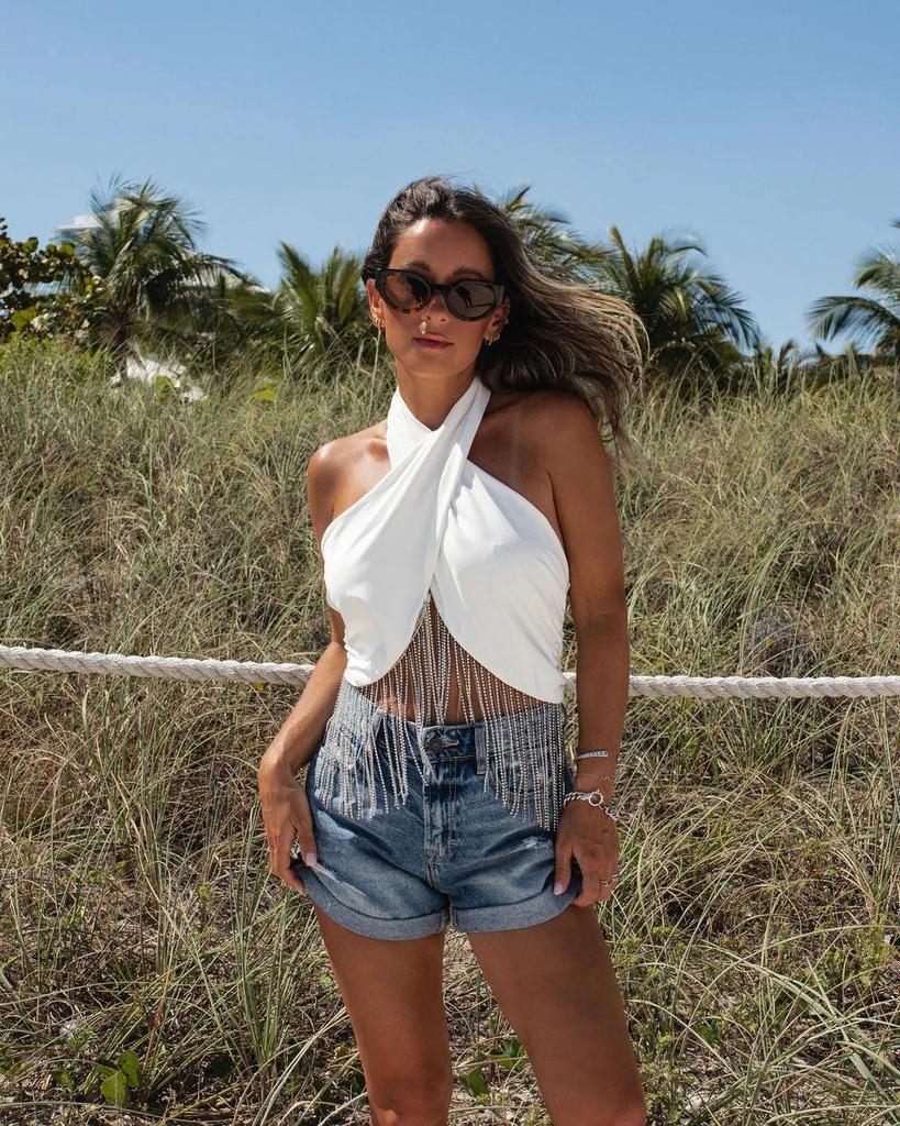 2025 European-American Halter Vest: Women's Sexy Nightclub Tassel Chain Bandeau Top - Versatile Beachwear