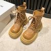 Модные британские осенние новые короткие ботинки женские ботильоны с толстой подошвой женские модные ботинки на шнуровке в современном стиле для мотоциклистов