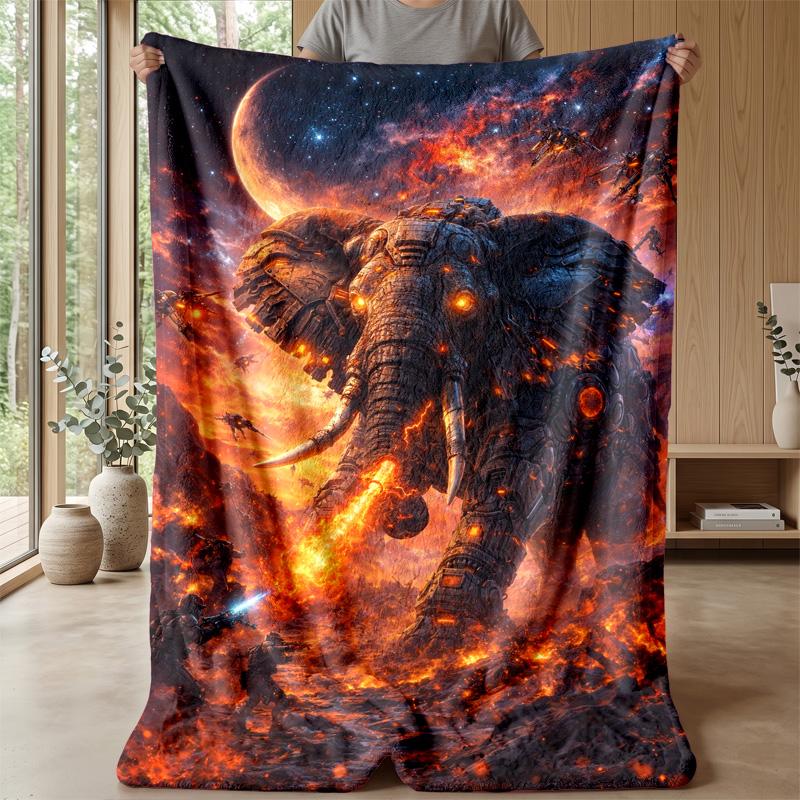 Purple Elephant in Galaxy River Theme blanket Lightweight Warm Flannel Blanket Decorative Throw Blanket for Home Decoration