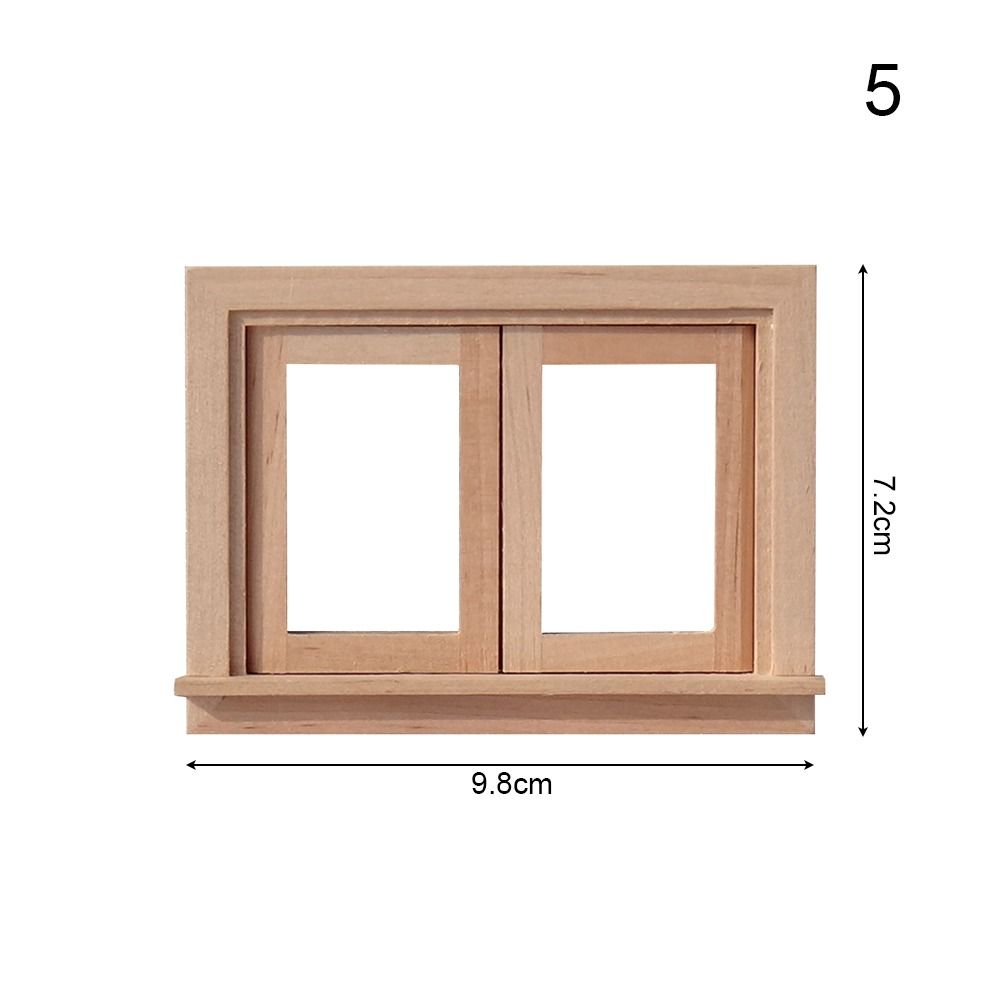 Dollhouse Furniture DIY Double Window Glass Plate Doll House Window Wooden Frame Doll Furniture