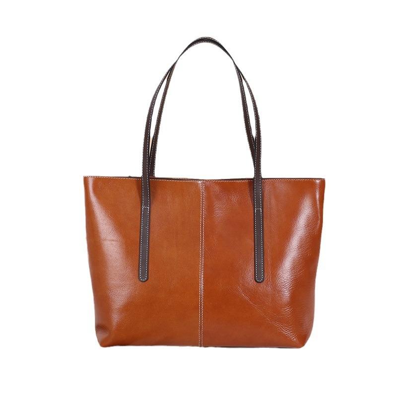 Сумка-тоут из натуральной кожи, женская, большая вместимость, винтажная сумка через плечо, женская сумка для поездок на работу, большая сумка через плечо под мышкой