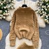 Autumn Winter Women Casual Knitted Twist Sweater Pant Two Piece Set Lapel Horn Button Cardigan Jacket and Elastic Waist Shorts Tracksuit