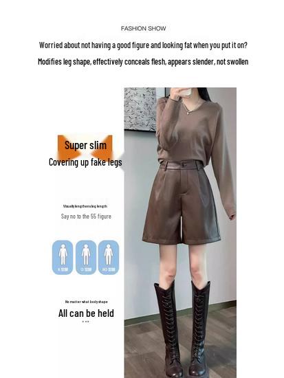 Women's High-Waisted Black PU Leather Shorts: Autumn/Winter 2025 Slimming Wide-Leg Capris - Perfect with Boots