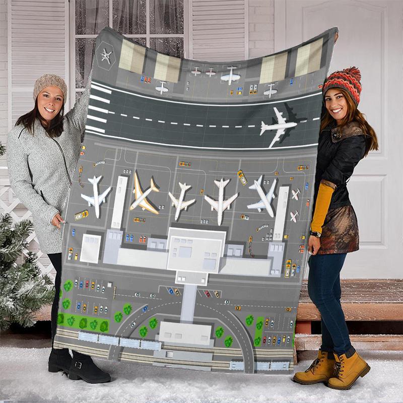 Airport Runway Map Print Blanket Soft Comfortable All Seasons Suitable Sofa Office Nap Travel Birthday Gift Christmas Present
