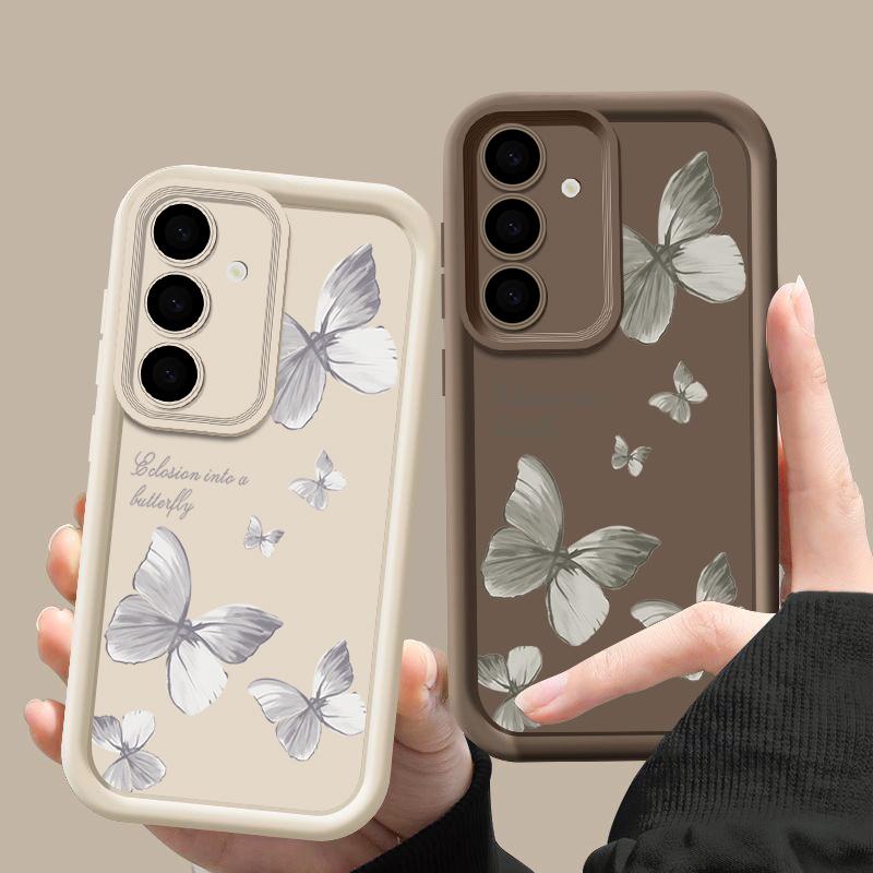 Ударопрочный матовый чехол для телефона с узором-бабочкой для Samsung S25 S26 Ultra S24 FE S23 Plus S22 A56 A36 A16 A55 A27 A15 A35 A57 A54 A27 A17 Защитный бампер
