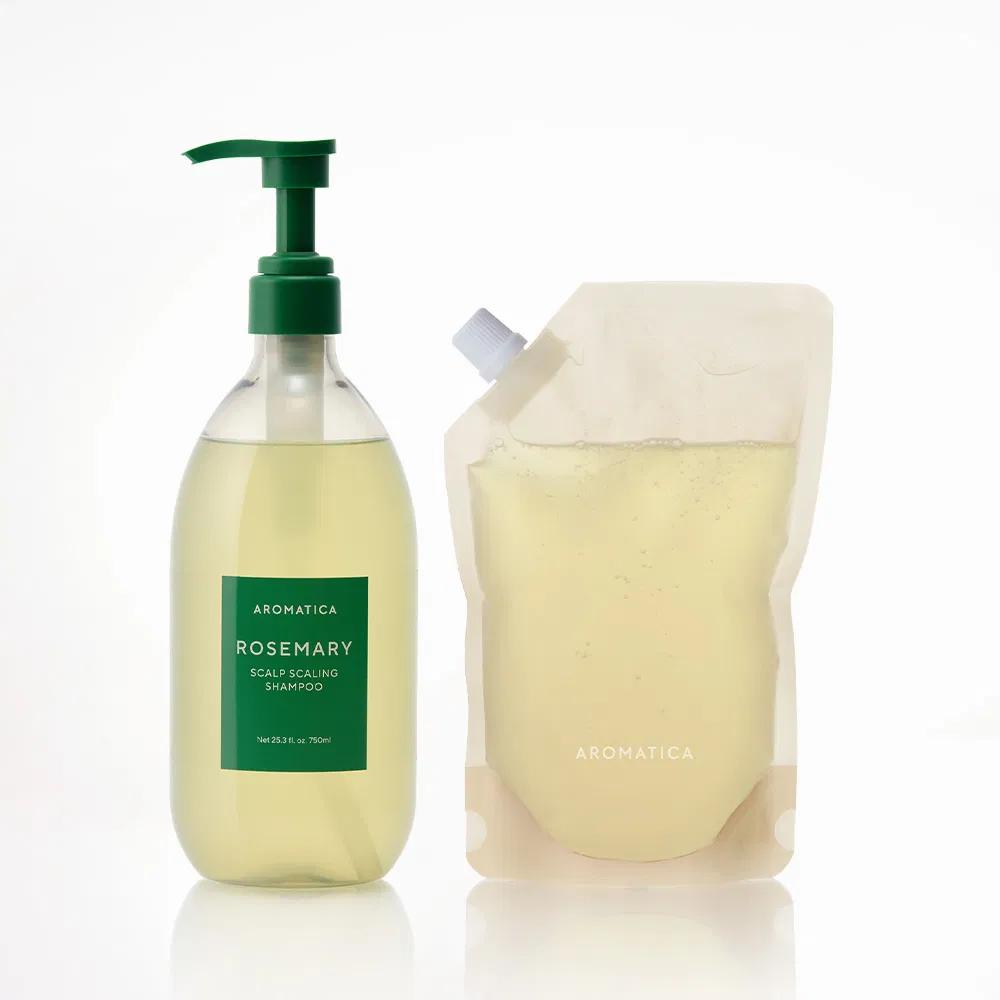 AROMATICA Rosemary Scalp Scaling Shampoo 750ml + Refill 500ml Vegan Scalp Strengthening Shampoo Set