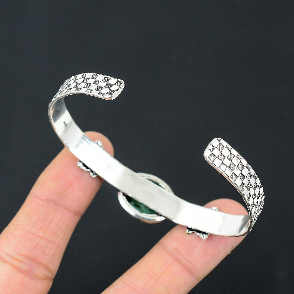 Natural Malachite Gemstone Bangle Adjustable 925 Sterling Silver Indian Jewelry