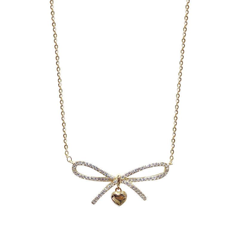 Xiaoxiangjia Man Diamond Bow Ожерелье Женское Нишевое Ключичное Цепочка Модное Улыбающееся Ожерелье