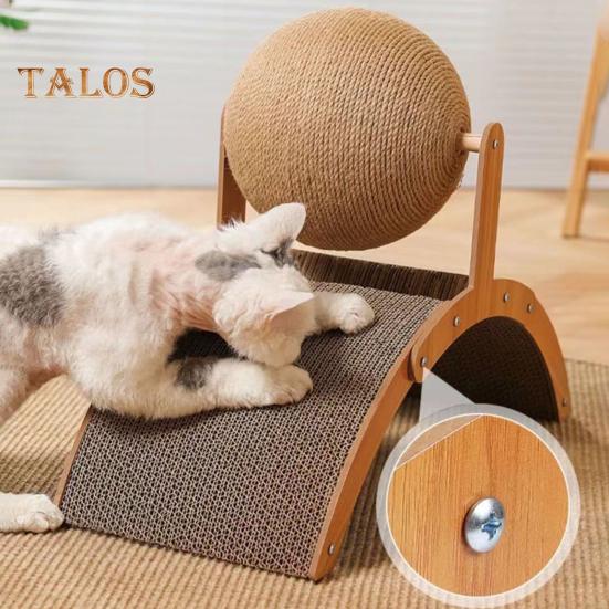 2-в-1 коврик для царапания кошек Большая картонная когтеточка для кошек с шариком из сизалевой веревки Деревянная рама Гофрированная наклонная доска для царапания кошек