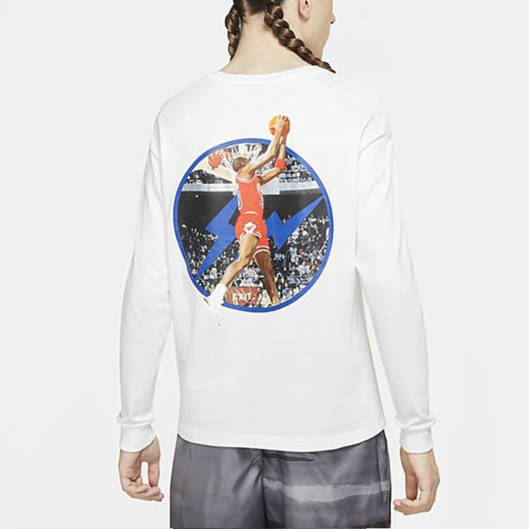 Jordan X Fragment Design Fragment Design X Jordan Футболка с круглым вырезом с длинными рукавами Asian Edition Мужские топы Белые DA2982-094