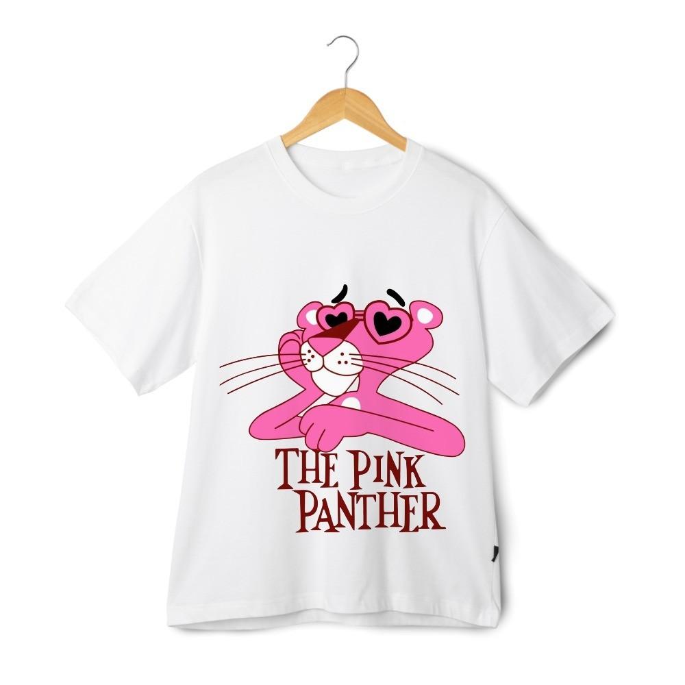 Pink Panther Motorcycle Chase Graphic T-Shirt Fun Cartoon Street Style Tee