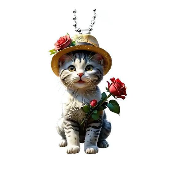 Cat Pendant Car Ornament Hanging Realistic Animal Cat Rearview Mirror Hanging Decor Acrylic Car Charm Party Festival Gift for Car Lovers