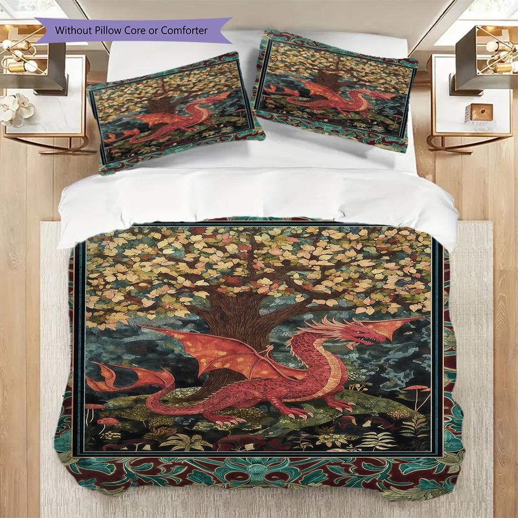 Medieval Gothic Fantasy Dragon bedding, duvet cover, pillowcase, home decoration, birthday gift (1 * duvet cover+2 * pillowcase, coreless)