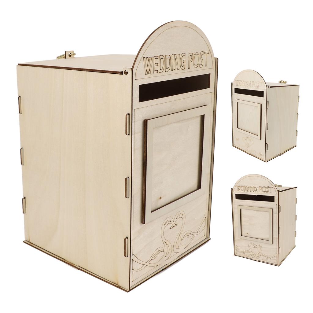 DIY Wooden Wedding Mailbox Post Box with Lock Key for Reception Wedding Anniversary Party Decoration