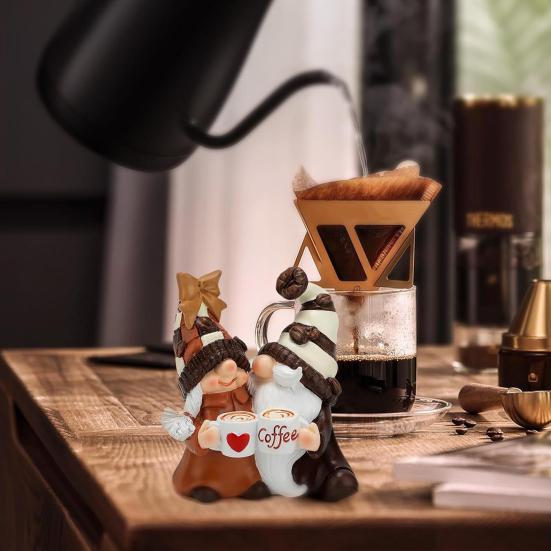 Yousheng Coffee Couple Gnome Фигурка смоляной статуэтки гнома Безликий эльф Скульптура Рождество Домашний Офис Кафе Кофейня Бар Украшение Рабочего Стола Орнамент