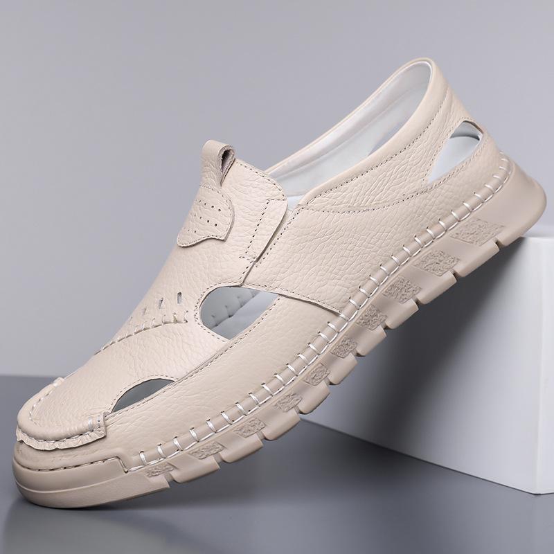 Fashion Designer Men Genuine Leather Sandals Breathable Casual Shoes for Men Outdoor Lightweight Loafers Male Platform Sandalias