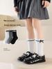 Осенние хлопковые носки средней длины с бантом и кружевом - Корейские носки в школьном стиле для девочек