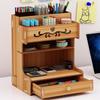 Wooden Desk Storage Shelf Multi-function Drawer Desk Organizer Office Desktop Display Shelf Pen Holder Stationery Storage Box