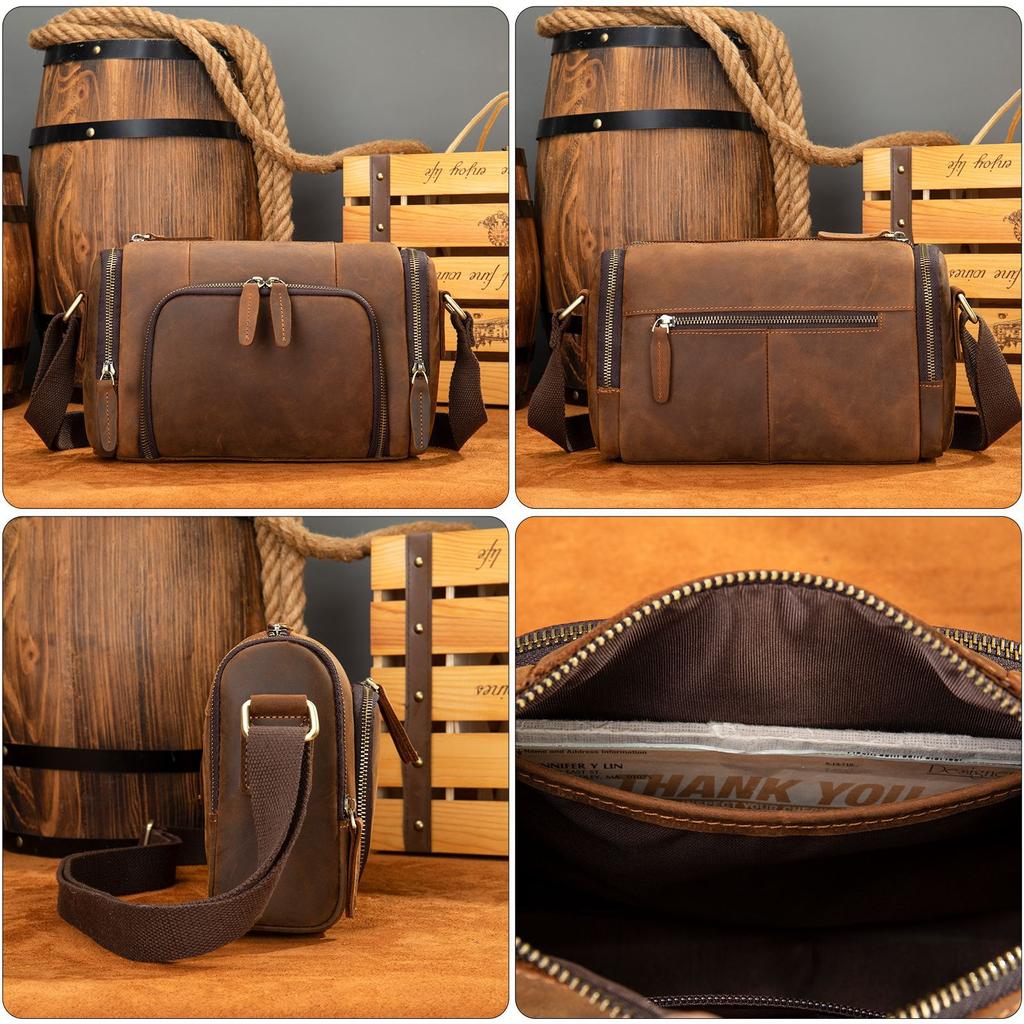 Мужская сумка Crazy Horse Leather из натуральной кожи, пропитанной маслом, через плечо, большая вместимость, модная трендовая косая сумка на плечо