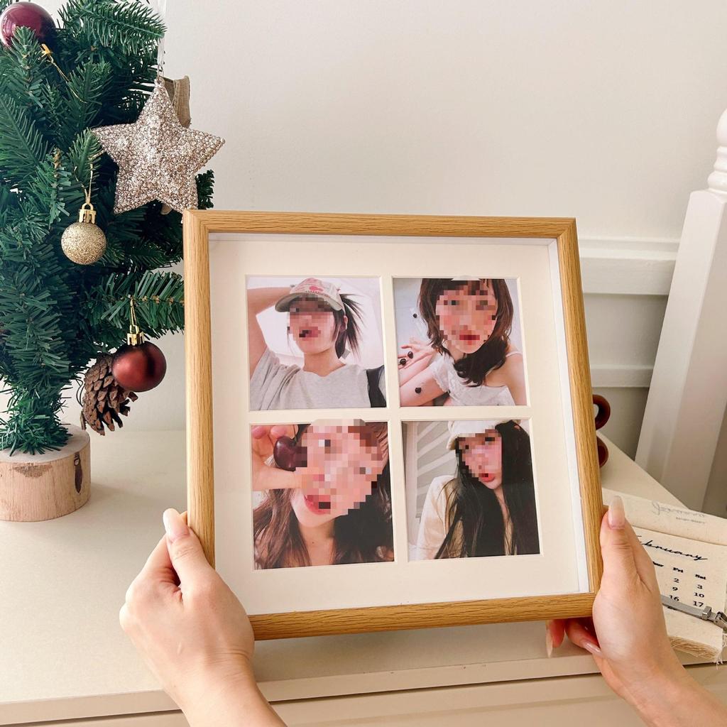 Nine-Grid Wooden Photo Frame: Creative Tabletop & Wall Hanging for Wedding Photos & Baby Polaroid Prints