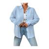 Women Casual Shirt Lapel Long Sleeve Button Down Casual Top with Patch Pocket Solid Color