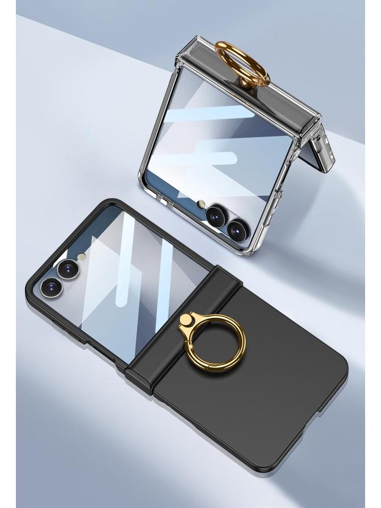 Чехол-накладка Samsung Z Flip7 с полной защитой, однотонный, с защитой шарнира и встроенной подставкой-кольцом