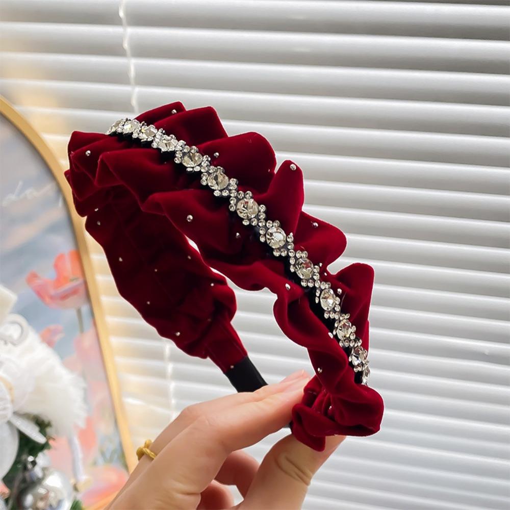 Elegant Shiny Rhinestone Headband Sweet Women Sequin Hairband Velvet Pleated Hair Hoop Female