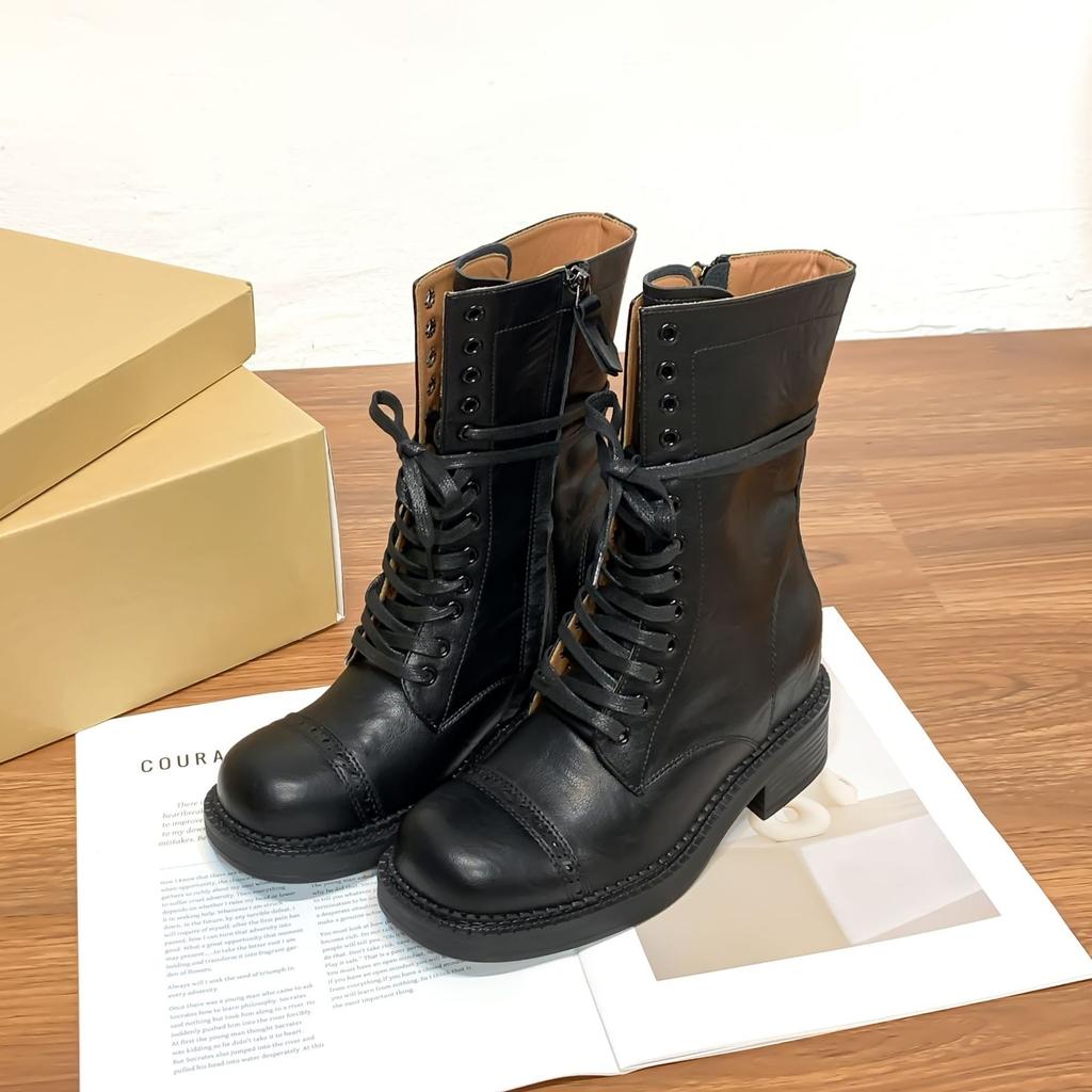 Internet Celebrity Retro Martin Boots Premium Sense Washed Horse Leather Pattern Short Boots 2025 Winter New Chengdu Women's Boots