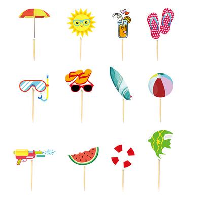 12 штук Пляжные украшения для дня рождения Топперы для торта для летней вечеринки Украшения для торта Пляжная тема бассейна