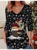 3D Christmas  Printed Fashion Casual Women's V-Neck Long Sleeve T-Shirt - New Year Party Clothing Holiday Gift