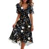 Women's Fashion Casual V Neck Short Sleeve Ruffled Vintage Printed Dresses
